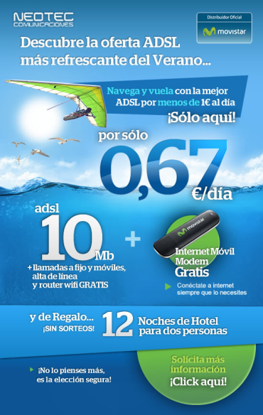 Contrata tu ADSL con Movistar y llévate 12 noches de hotel gratis